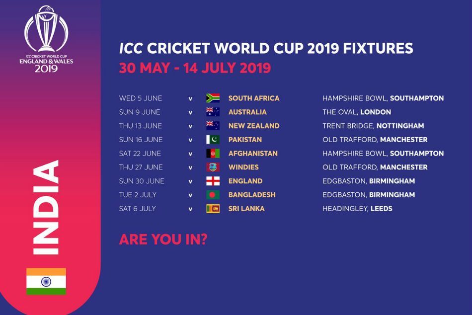 2019 Cricket World Cup Time Schedule In Pdf